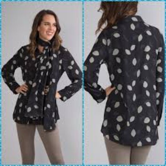 NWT Simply Noelle Sheer Button Down Tab-Sleeve Leaf Blouse Midnight Blue Sz XXL - Picture 14 of 14